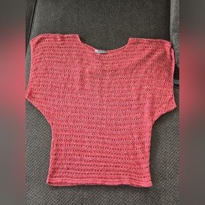 Two One Two New York Open Knit Top Sz L Oversize Coral Women  Lightweight